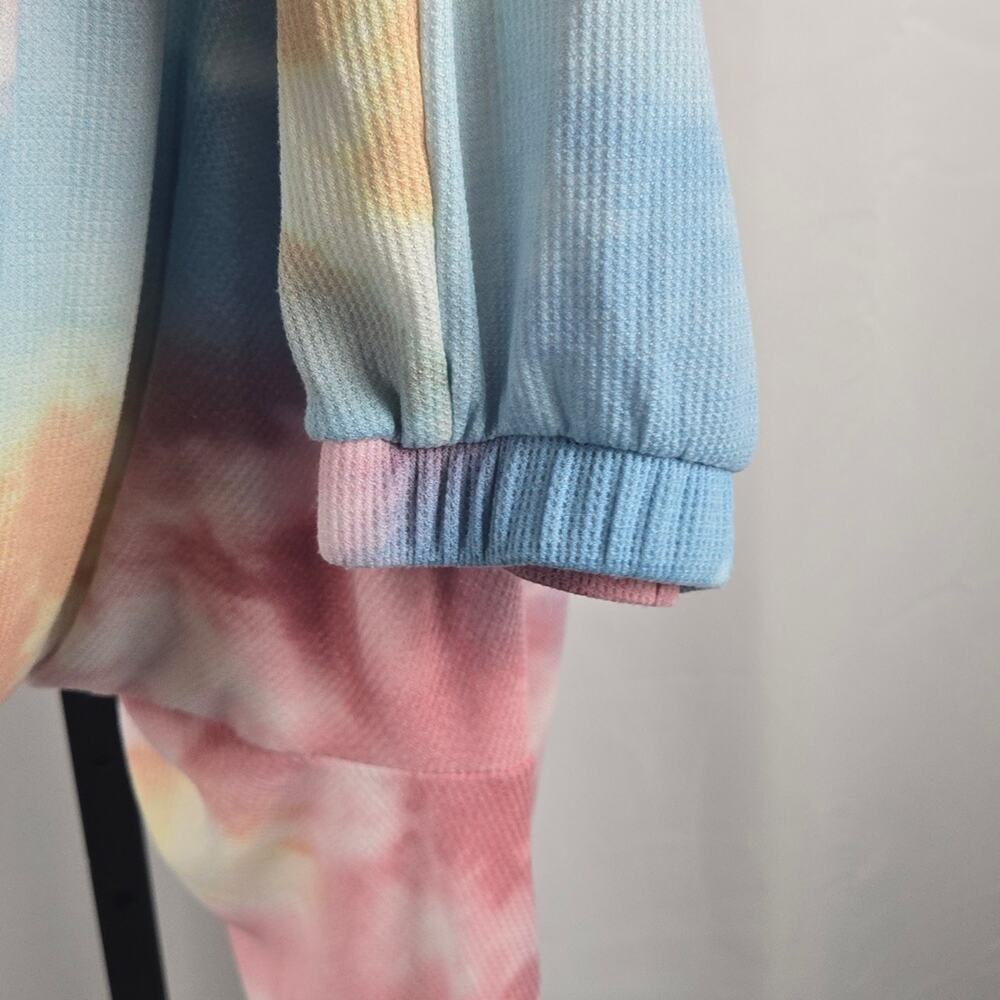 Three Bird Nest Tie Dye Waffle Knit Sleeveless Jumpsuit Pastel Medium - Picture 7 of 10